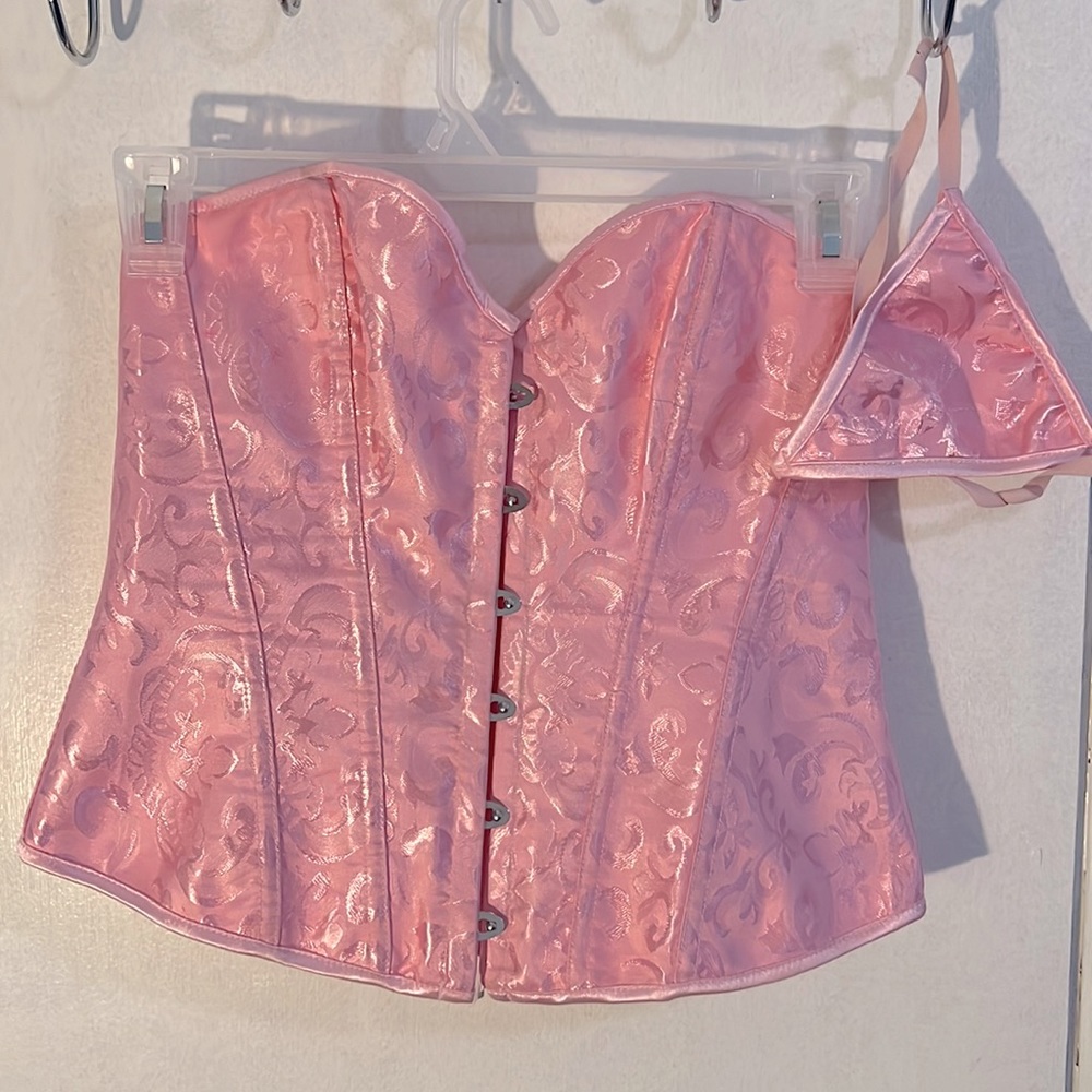 Bubble gum corset with mini spot (as shown in picture) w/ thong-Adjustable strap